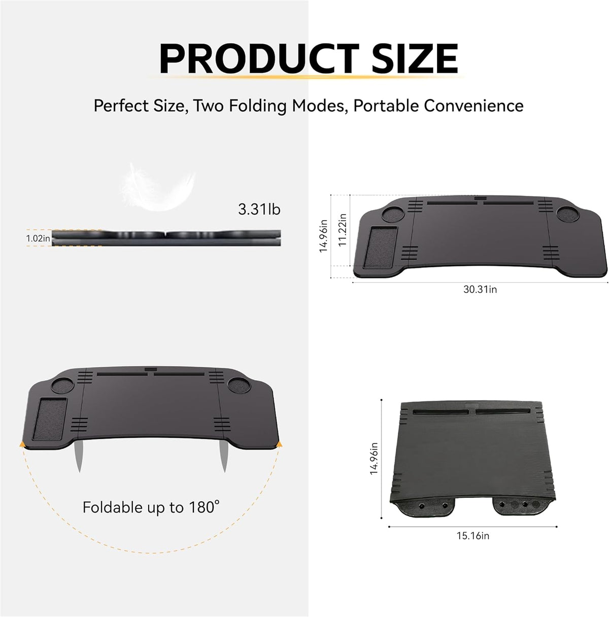 Foldable Car Table,Steering Wheel Desk for Laptop/Meal Tray Travel, 2-in-1