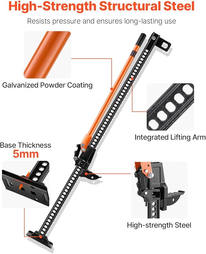 VEVOR Farm Jack 60inch, 7000 lbs Capacity Ratcheting Off Road Jeep Jack for Tractor, Truck, SUV, Bumper Lift, Orange