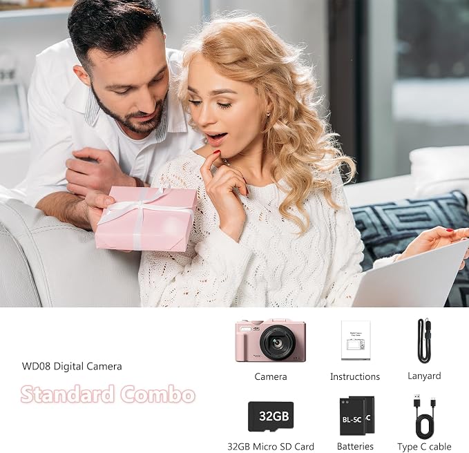 4K Digital Camera with 64MP Photos, Vlogging Camera with 180° Flip Screen