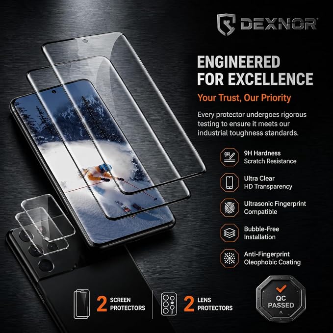 2 Pack Galaxy S21 Ultra Screen Protector, HD Clear Tempered Glass, 2 Pack
