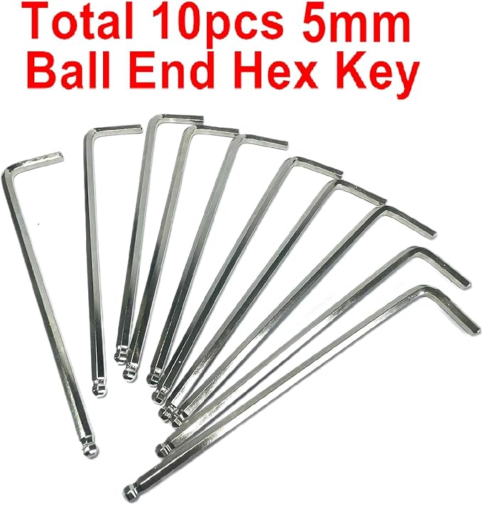 10pcs 5mm Ball End Allen Wrench sets,5mm Hex Key Wrench set,5mm ball end Hex Driver allen key Door Key L Shaped hex wrench set with Long Arm 156mm lengh.5mm ball end hex wrench