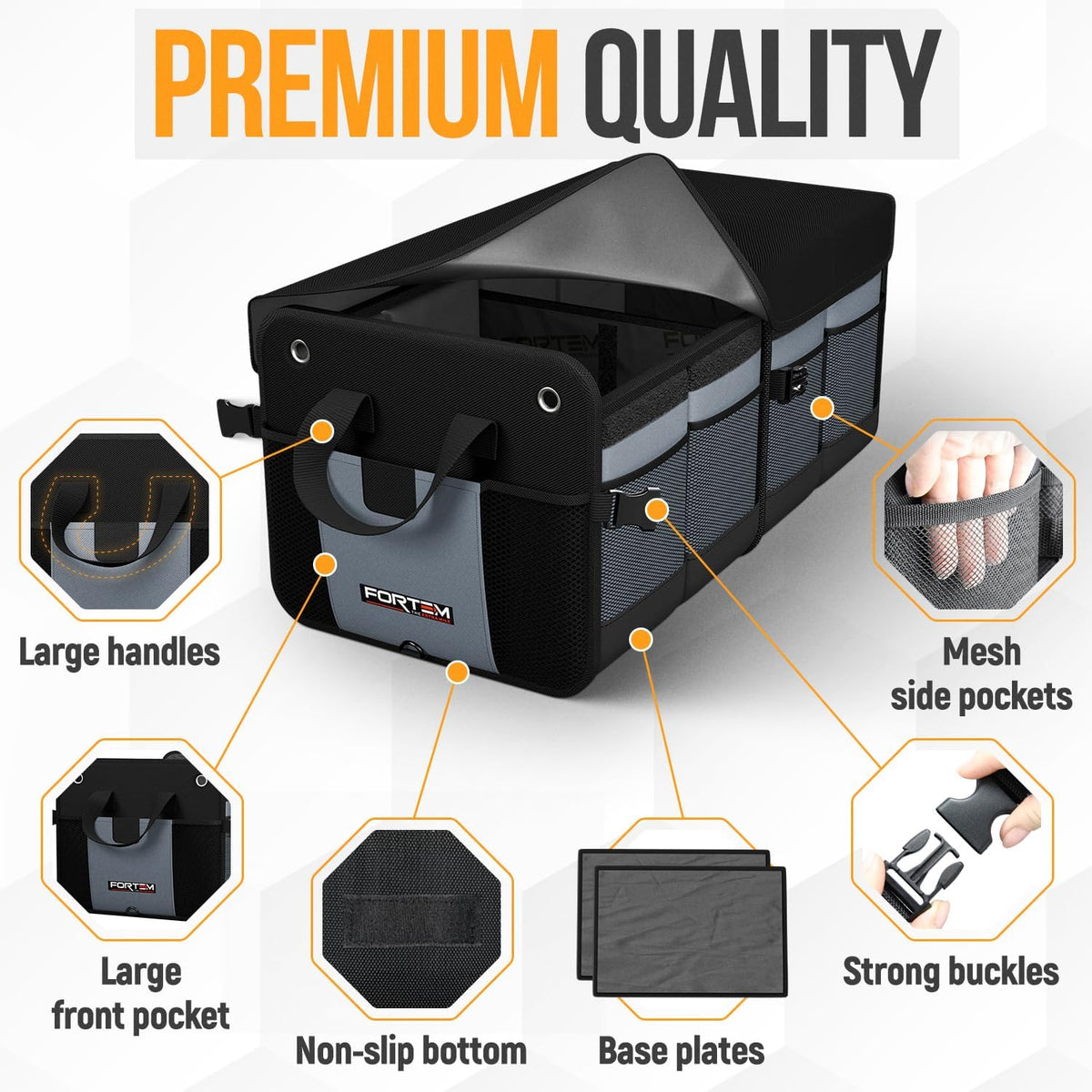 FORTEM Trunk Organizer - Collapsible Car Organizer & Storage Bag for SUVs
