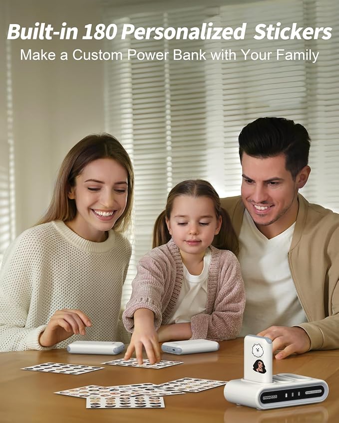 GOODaaa Portable Charger, 3-Pack 10000mAh Slim Power Bank Built in Cables, 3 Outputs 1 Inputs Family Power Hub for All Mobile Devices, Charging Station Set Includes 180 DlY Stickers, for Home,Office