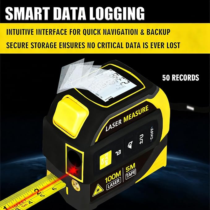 4-in-1 Laser Tape Measure 328FT, Digital Laser Distance Meter, 16FT Steel Tape
