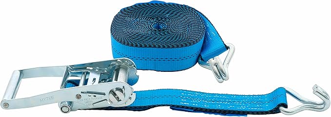 Mytee Products 4 Pack 2 inch x30 ft Heavy Duty Ratchet Straps with Double J Hooks - 10,000 Lbs Breaking Strength Blue Tie Down Straps w/Wire Hooks for Industrial Use, Trailers, Truck Cargo