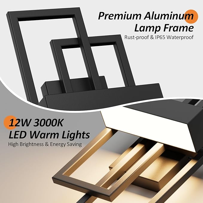 16" Modern Outdoor Led Wall Light,12W 3000K Exterior Hardwired Sconces Light Fixture,IP65 Waterproof Wall Mounted Wall Lamp for Front Door Garage Patio Porch(Balck,1-Pack)