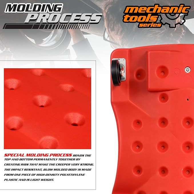 M-AUTO Mechanic Roller Creeper with Padded Headrest, 40" Dual Tool Trays Rolling Creeper for Garage Shop Auto Work Repair, Noiseless Swivel Casters, Red