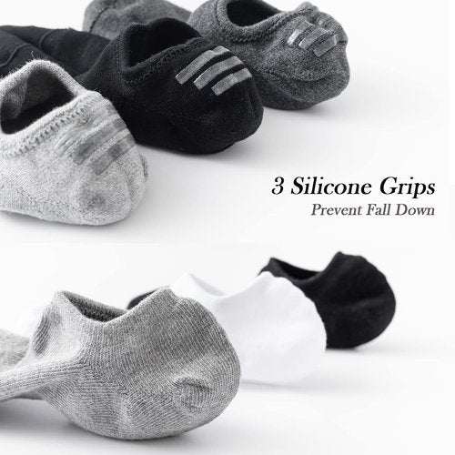 Jormatt Men's No Show Socks - Cotton Low Cut Ankle Socks with Non-Slip Grips | 6/8/12 Pairs