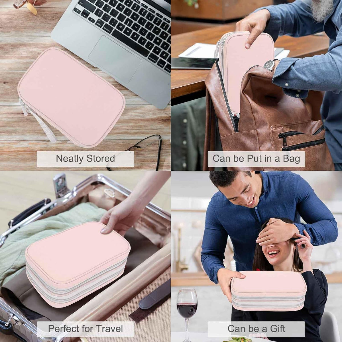 FYY Electronic Organizer, Travel Tech Pouch Bag, Large, Light Pink