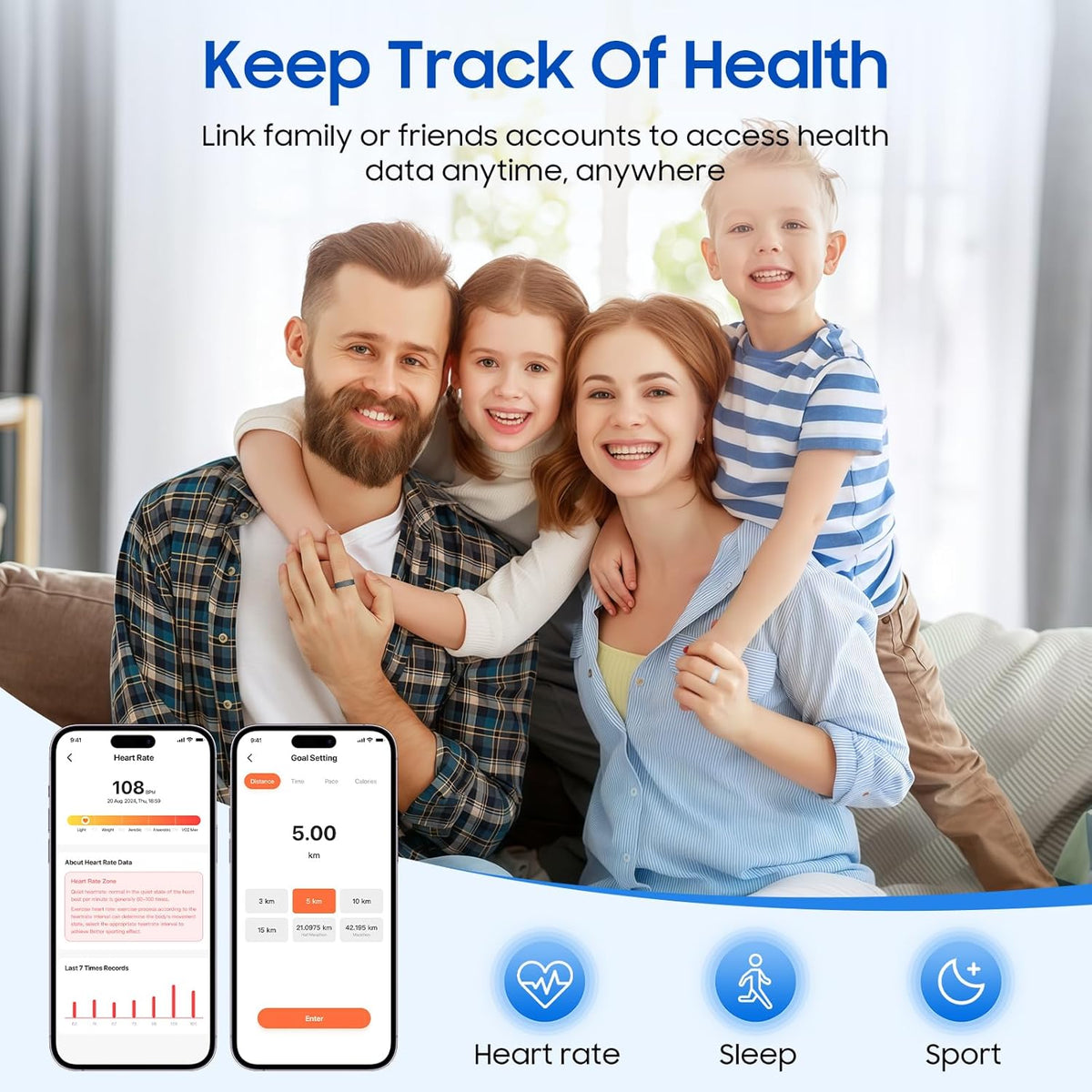 Smart Health Ring - Waterproof Fitness Tracker with Stress & Sleep Monitoring | Compatible with iOS & Android (Rose Gold, Size 7)