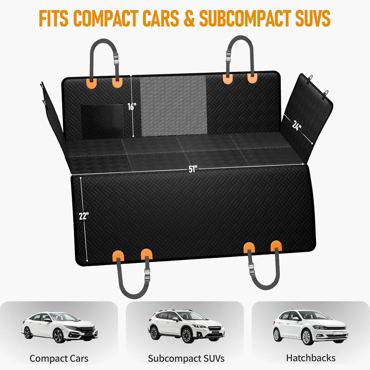 PROZAR Dog Car Seat Cover for Back Seat, Hard Bottom Back Seat Extender, Back Seat Pet Cover for Dogs - Supports 400lbs, Waterproof Heavy Duty Scratch Dog Hammock for Compact Cars/SUVs, 51in
