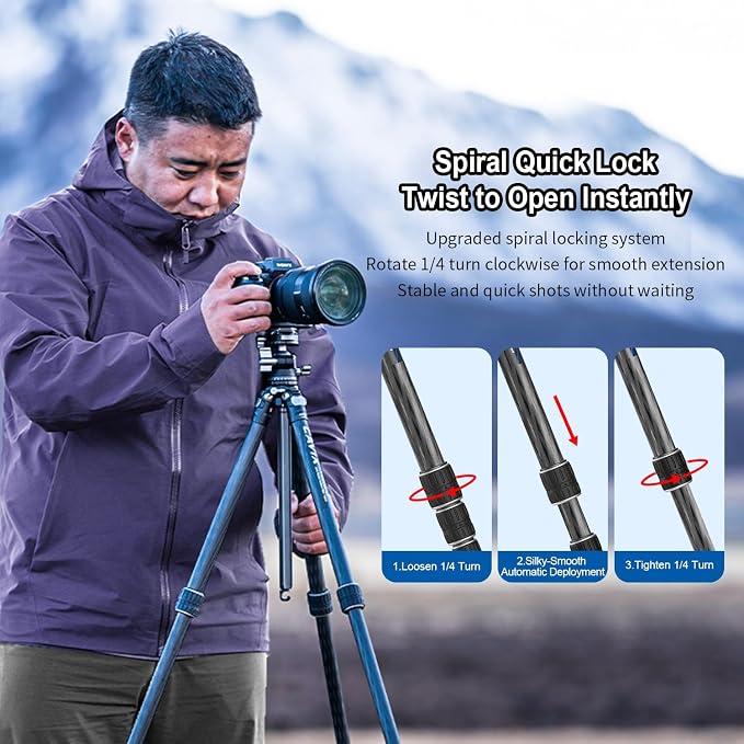 CAVIX 57"/145cm Carbon Fiber Tripod, Lightweight Tripod