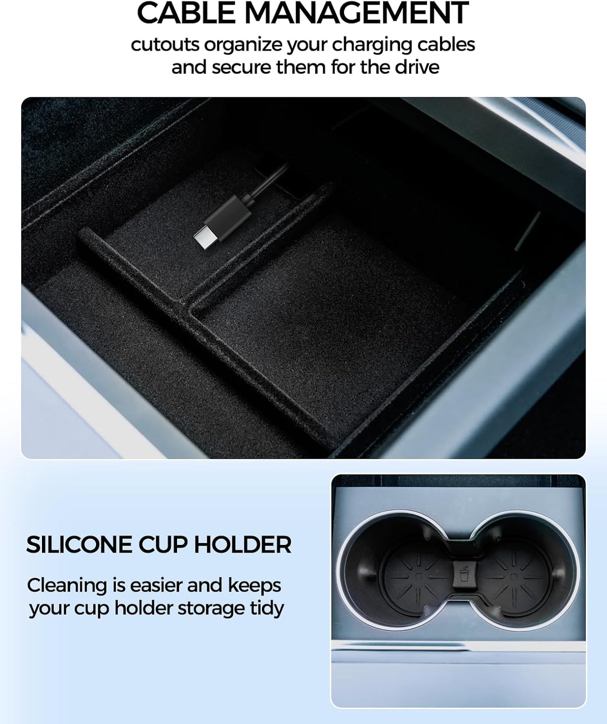 KYX Center Console Organizer Tray for Tesla Model 3 Highland Accessories 2024 Armrest Hidden Drawer Storage Box Cup Holder-5Pcs