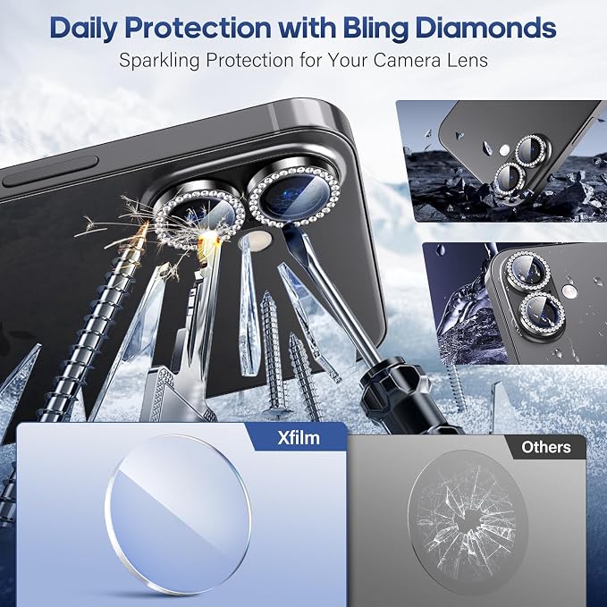 for iPhone 17 Camera Lens Protector Bling, Individual Diamond Metal Ring