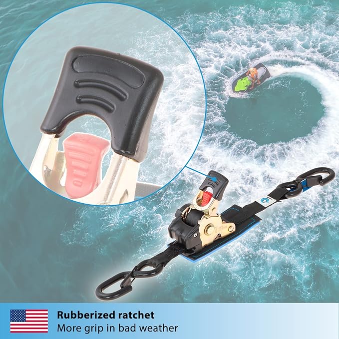 valonic Racoon - Retractable Ratchet Straps - 1300 lbs, with Protection pad and Hooks, 6 ft x 1 in, 2 Pack Black - Boat tie Down Straps