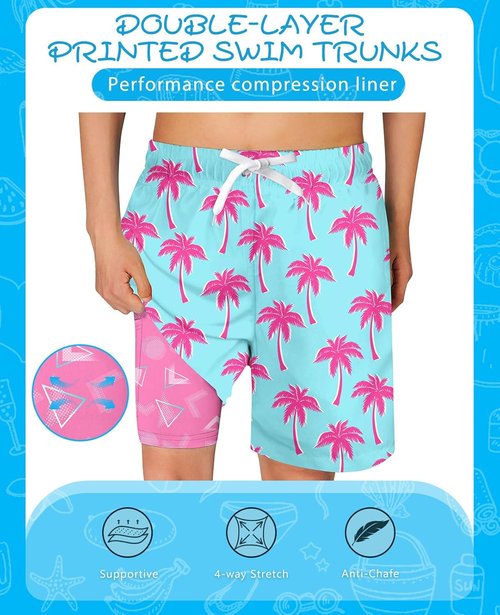 Cozople Boys Swim Trunks - Quick Dry 2-in-1 Bathing Suit with Compression Liner | Sizes 7-20T