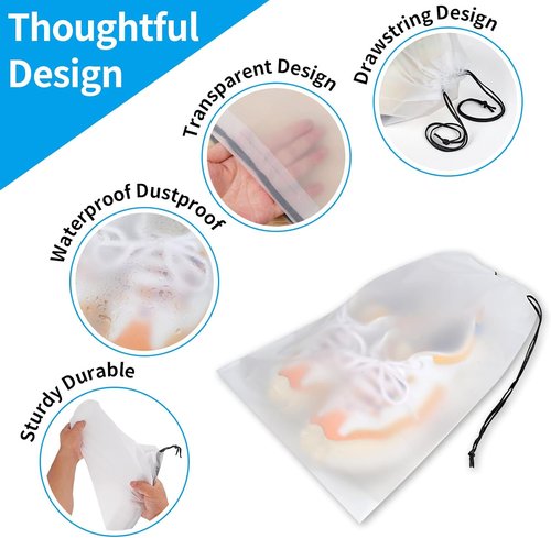 COIDEA Waterproof Travel Drawstring Shoe Bags - 5 Clear Packing Essentials for Men & Women, 15.7 x 11.8 Inches