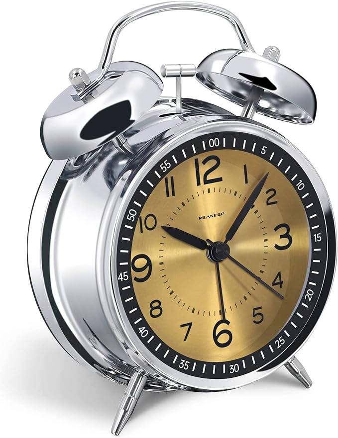 Peakeep Loud Alarm Clock for Heavy Sleepers Adults, Metal 4.5" Twin Bell