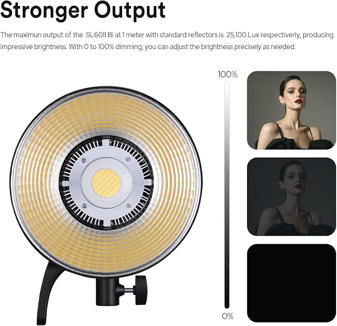 Godox SL60IIBi Bi-Color LED Video Light, 75W 25100Lux@1M CRI 96+ 11 FX Effects