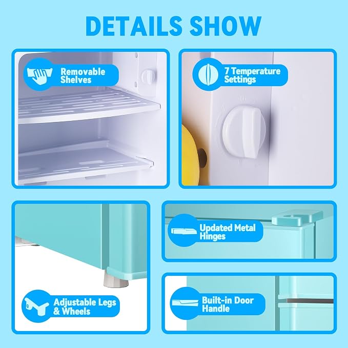 Mini Fridge with Freezer 2.4 Cu.ft Mini Refrigerator Double Doors Dorm Fridge Compact 7 Modes Temp Suit for Apartment Bedroom Office Blue