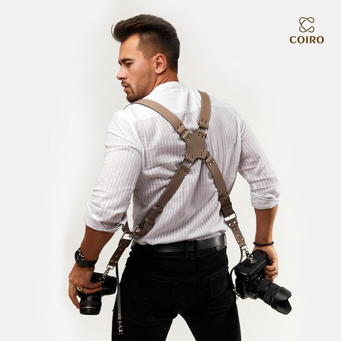 C Coiro Dual Camera Harness Shoulder Leather Camera Strap