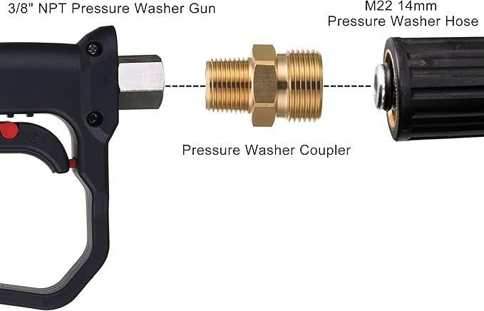 M MINGLE M22 Pressure Washer Fitting, 3/8 Inch NPT Male to M22 14mm Male adapter, 4500 PSI