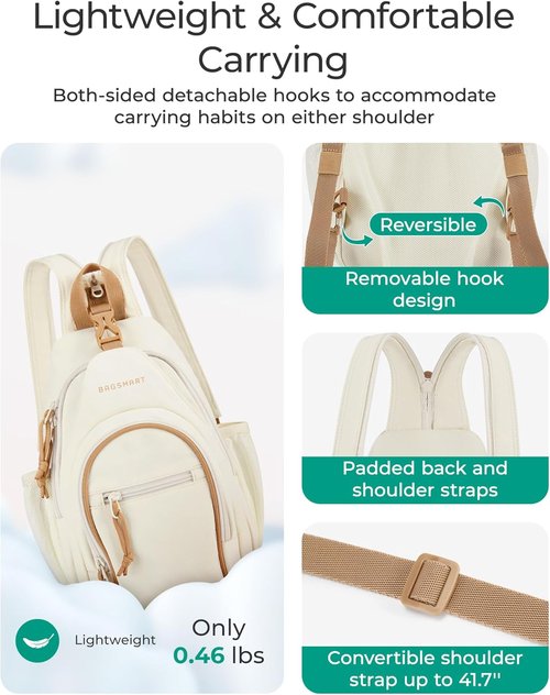 BAGSMART Small Crossbody Sling Bag - Anti-Theft Shoulder Backpack for Men & Women | Compact Daypack
