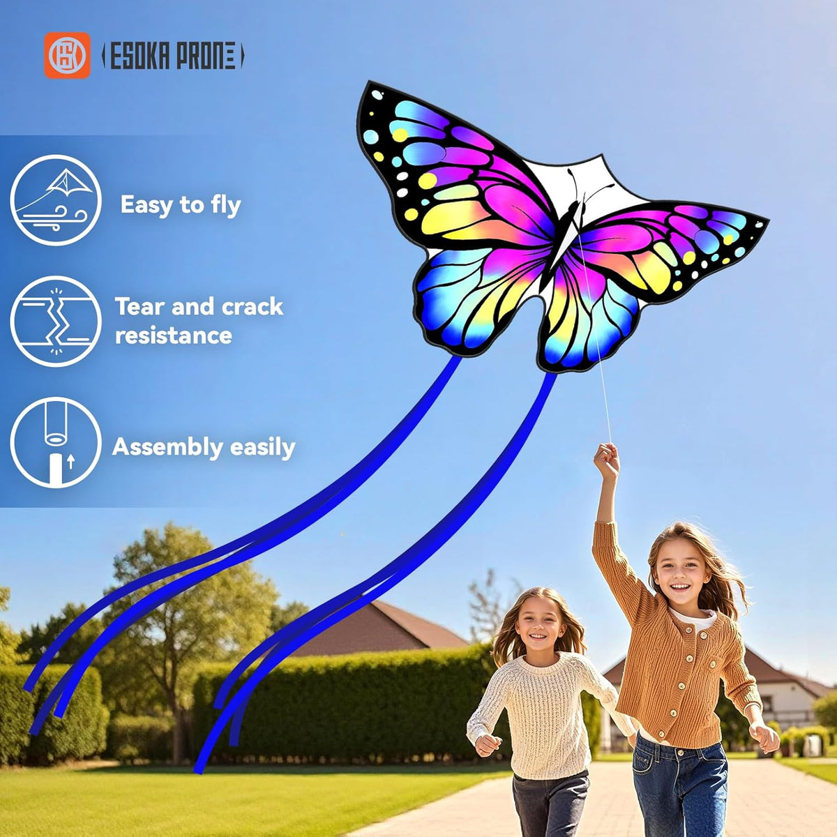 QC Grassland Kites - Easy to Fly Beach Kites for Kids & Adults | Perfect Gift for Ages 4-8, Includes 328ft String
