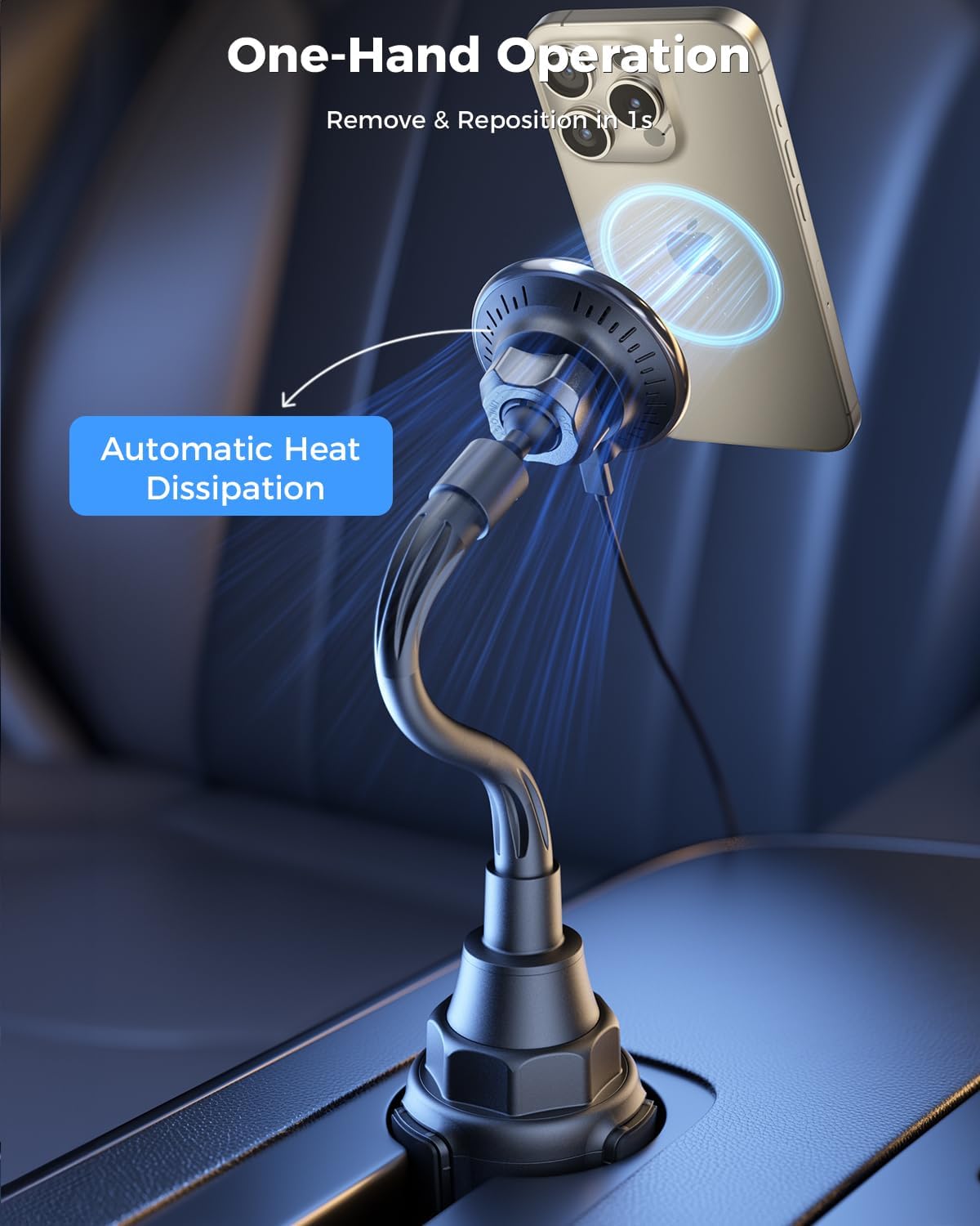 SUPERONE 15W MagSafe Car Charger Cup Holder Mount for iPhone