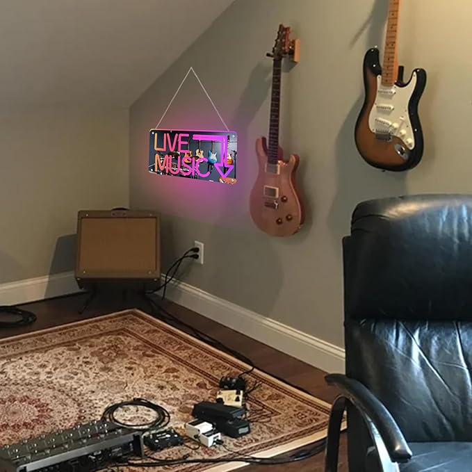 Live Music Neon Sign App Controlled LED Sign Mirror Wall Light with Customizable Colors USB Powered for Studio Bar Party Decor for Musicians and Creators