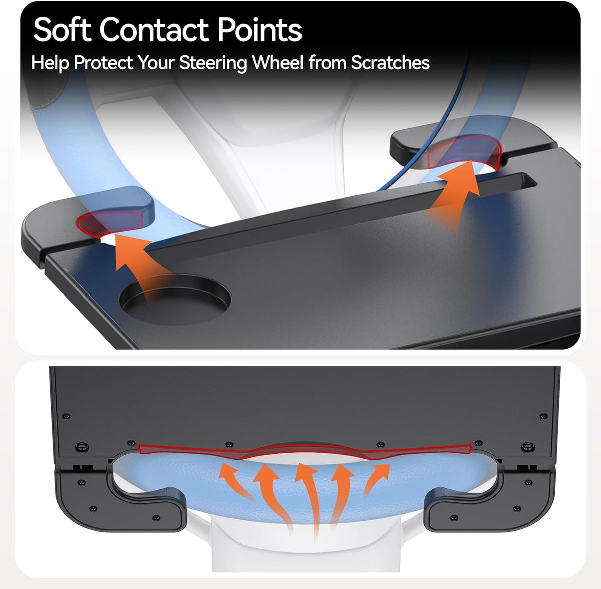 2-in-1 Steering Wheel Tray and Car Seat Gap Organizer for Drivers, Adjustable Food Tray and Laptop Desk Table for Eating, Working, Writing, Road Trips, Fits Most Cars, SUVs and Minivans