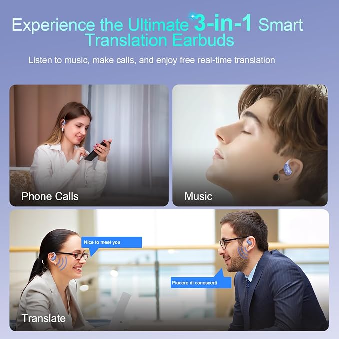 AI Translation Earbuds Real Time, 164 Language Translator Earbud 3-in-1
