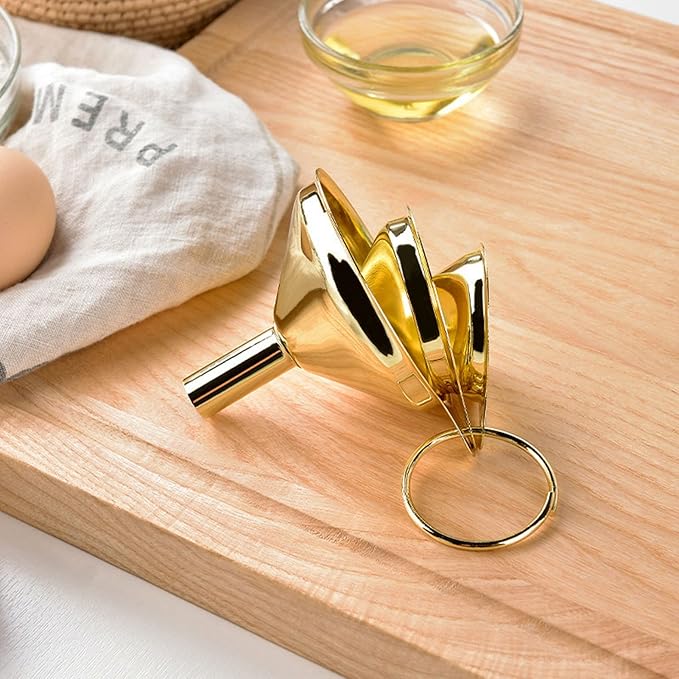 Yosoo Gold Stainless Steel Funnel Set 3 Pieces, Kitchen Funnel Set for Transferring Essential Oils, Liquid, Spice, Dry Ingredients, Powder