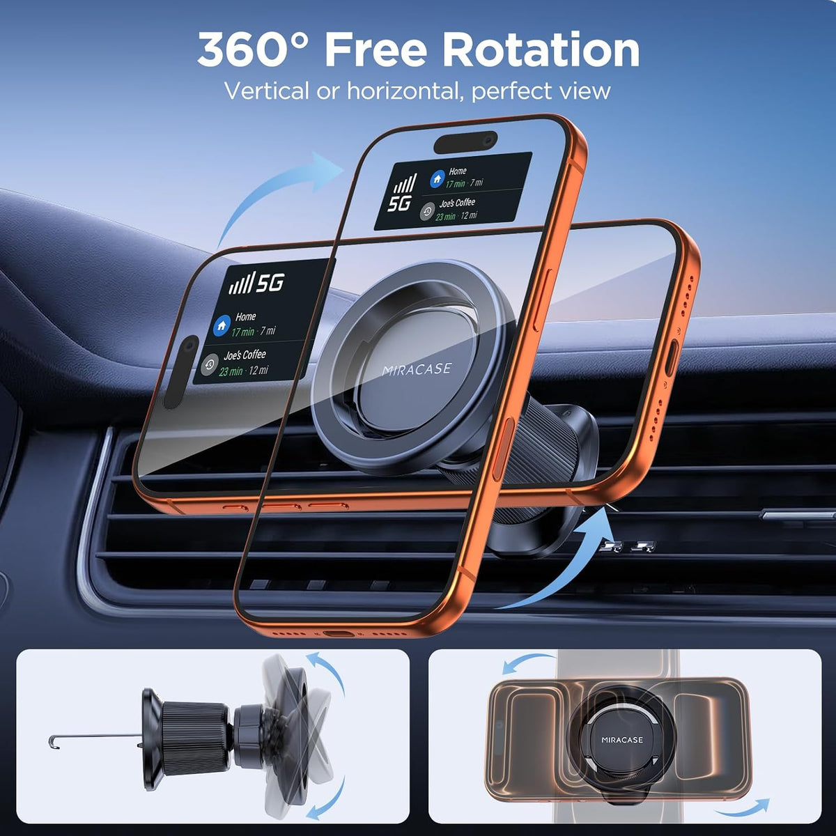 Miracase Car Phone Holder for Magsafe [Strong Magnets] Magnetic Phone Holders for Your Car, 360°Adjustable Air Vent Hands Free GPS Navigation Mount Cradle Fit iPhone 17-12 & All Smartphones, Black