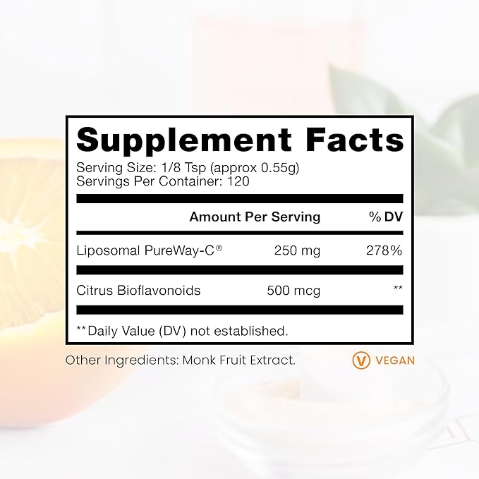 Pure TheraPro Rx Liposomal Vitamin C Powder, Patented PureWay Vegan Vitamin C Supplement, Supports Healthy Aging, Immune Function & Collagen Formation, Non-GMO, Made in The USA (66g,120 Servings)