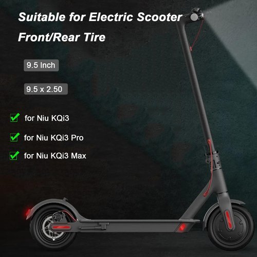 9.5x2.50 Scooter Tires, 9.5 Inch Tubeless Tire, Front Rear Wheel Replacement Scooter Tire, Self Repairing with Valve for NIU KQi3/Pro/Max Electric Scooter Accessories, Non-Slip, Shockproof (1 Pack)