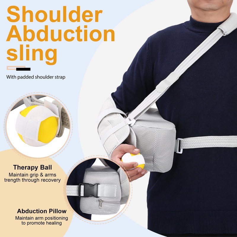 Shoulder Abduction Sling with Pillow - Arm Sling Shoulder Immobilizer for Injury Support - Abduction Slings Rotator Cuff Shoulders Brace for Sublexion, Surgery, Dislocated and Broken Arm (Gray)