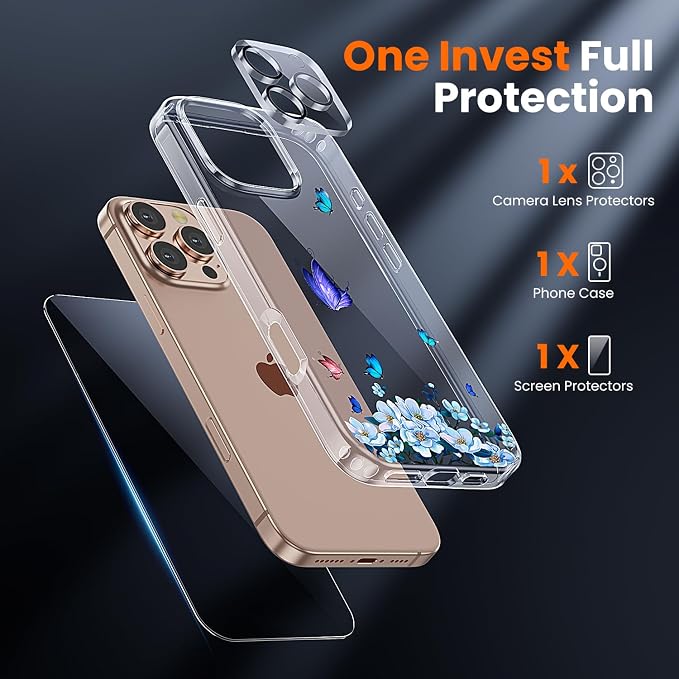 toushion 3 in 1 for iPhone 16 Pro Case Clear, Screen Protector *1 & Camera Lens