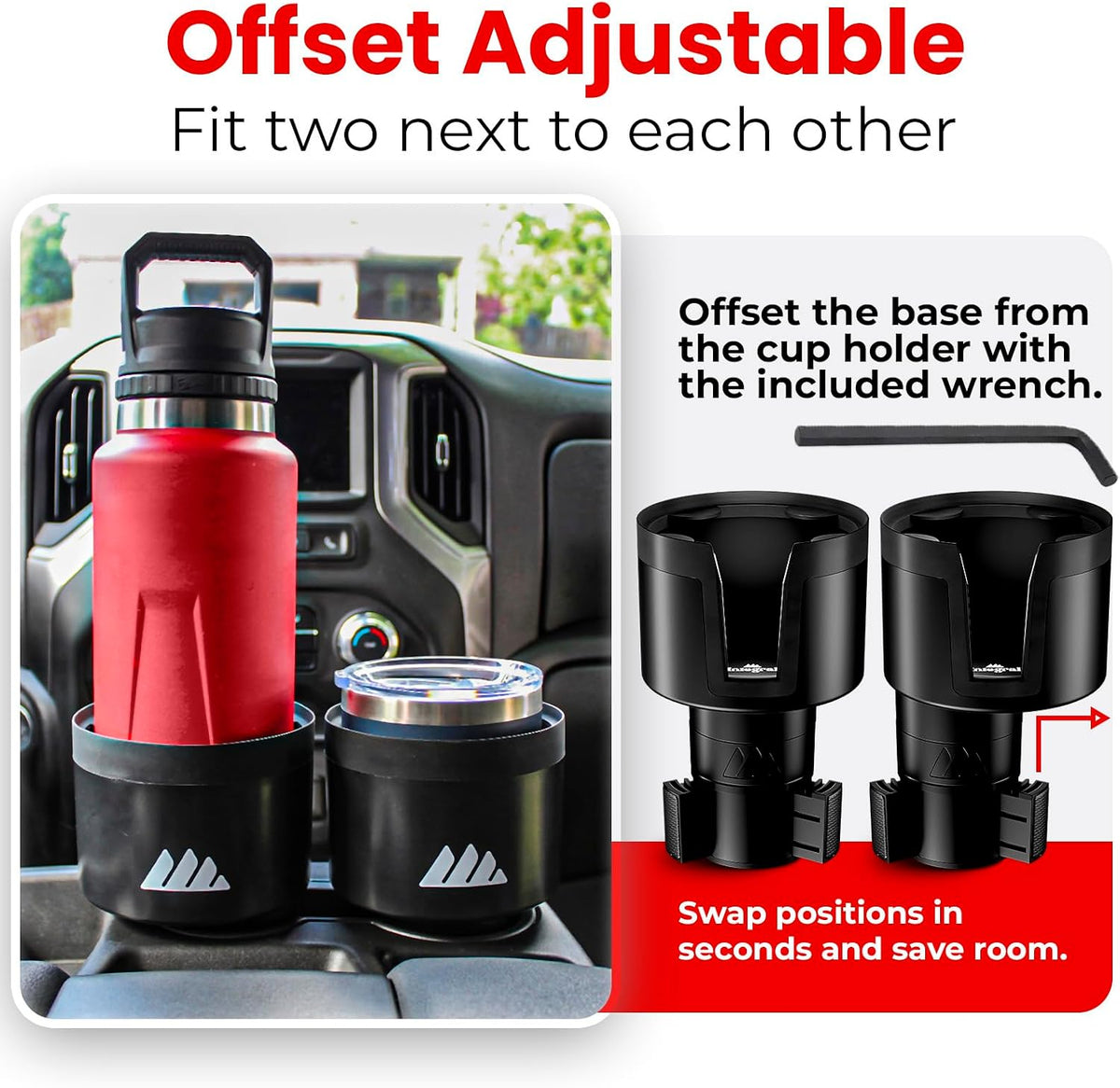 Integral Ultimate Car Cup Holder Expander with Adjustable Base - 2 Pack