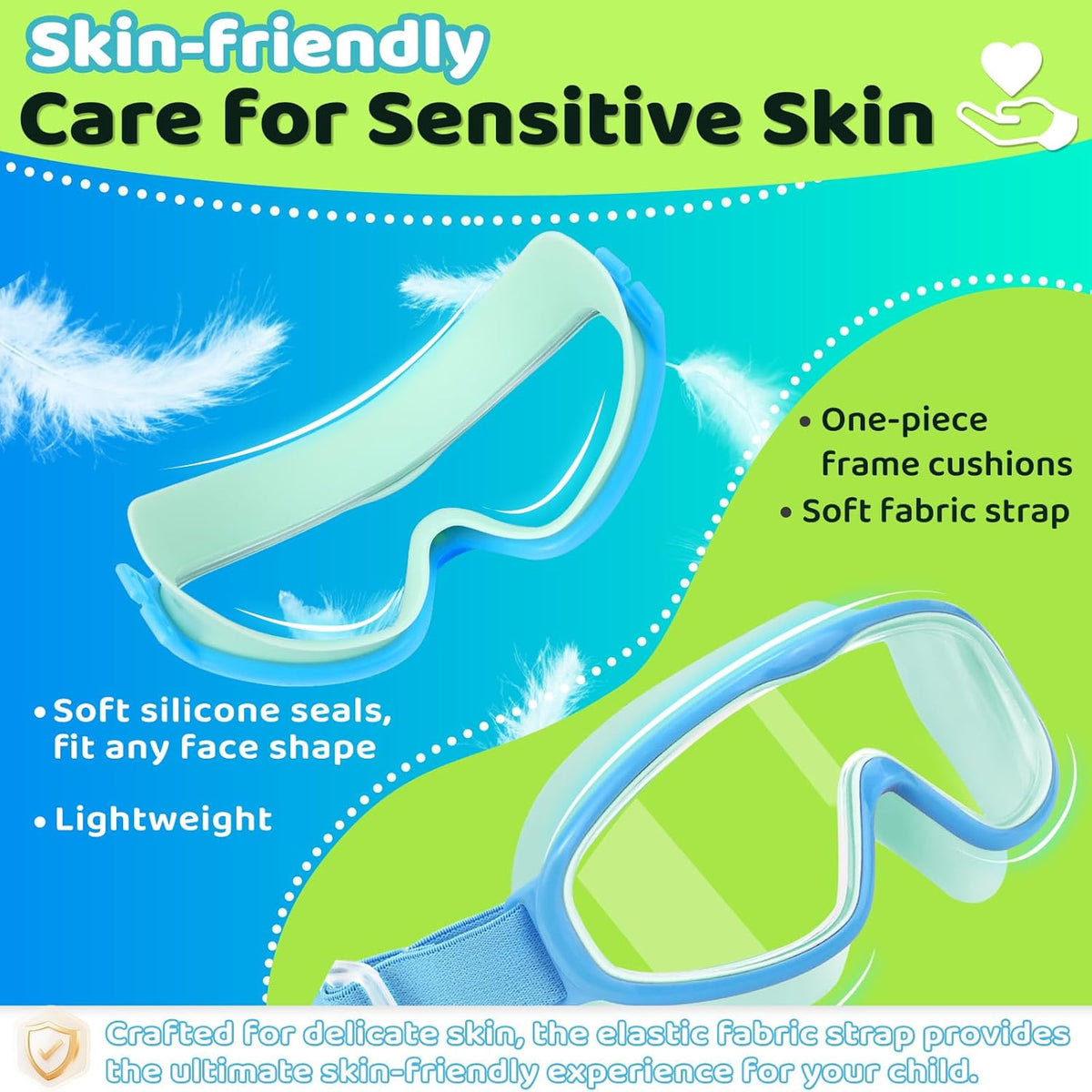 Vvinca Kids Swim Goggles - Anti-Fog, UV Protection, No Leak Design | Comfortable Fabric Strap for Ages 3-14