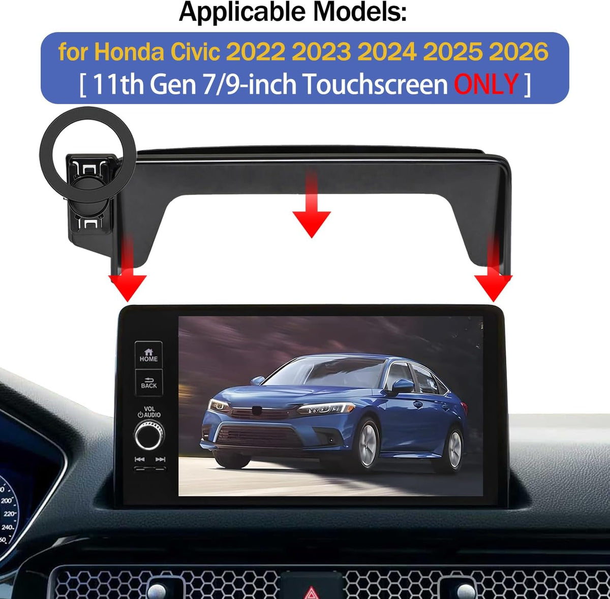 Magnetic Phone Holder for Honda Civic 2026 2025 2024 2023 2022 [11th Gen 7/9-inch Screen] Car Phone Mount for Civic Hatchback Sedan Touchscreen, Compatible with MagSafe