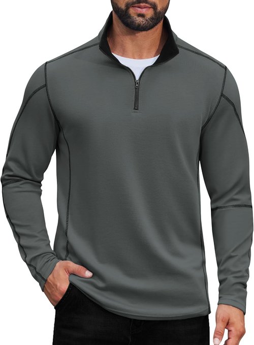 COOFANDY Men's Athletic Quarter Zip Pullover - Long Sleeve Running Shirt for Fall Sports | Comfortable Workout Sweatshirt