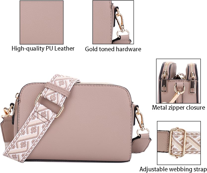 EVVE Crossbody Bags for Women Trendy Triple Zip Small Crossbody Camera Bag Purse