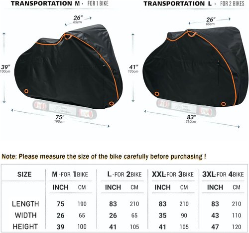 600D Oxford Cloth Bike Cover - Waterproof Outdoor Bicycle Protection with UV Shield | Fits Mountain, Road & Electric Bikes (Black, 75L x 39W x 26H Inch)