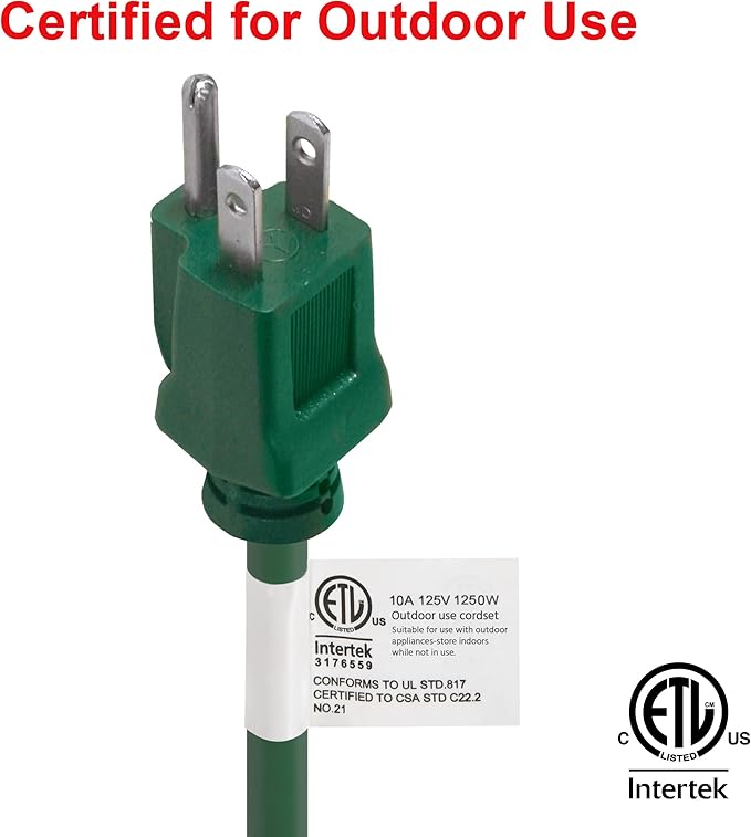 Clear Power 80 ft Lawn & Garden Outdoor Extension Cord 16/3 SJTW, Green, Water, Weather Resistant & Flame Retardant, 3 Prong Grounded Plug, for Christmas Lights and Holiday Decorations, CP10202