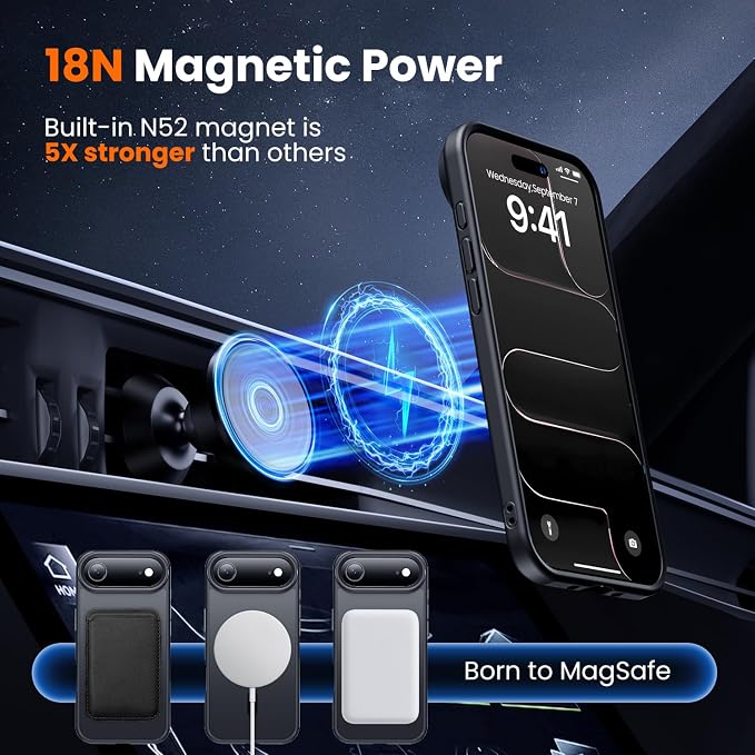 toushion 3 in 1 for iPhone Air Case Matte Black, Fits MagSafe, Screen