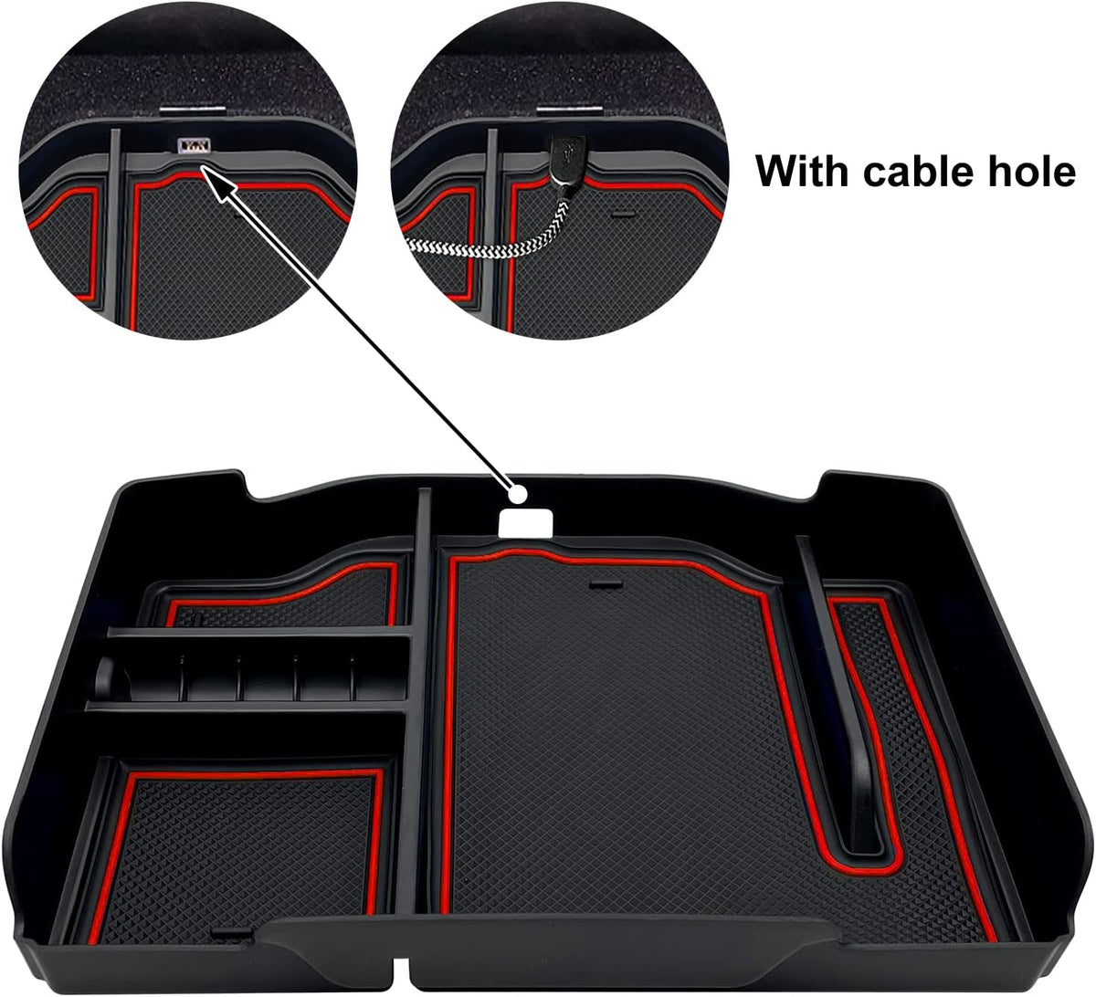 Center Console Organizer fit for Dodge RAM 1500 2500 3500 2025 2024 2023 2022 2021 2020 2019 Accessories Interior Storage Box Armrest Storage Tray (Red) NOT FIT for 40/20/40 Split Bench Seat