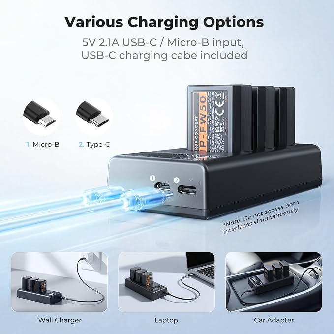 K&F CONCEPT 3-Pack NP-FW50 Battery and Upgraded 3-Slot ZV-E10 Battery Charger