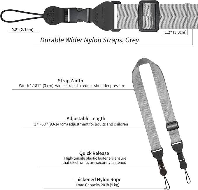 FIEIL Adjustable Shoulder Strap, Nylon Camera Strap, Comfortable Neck Strap