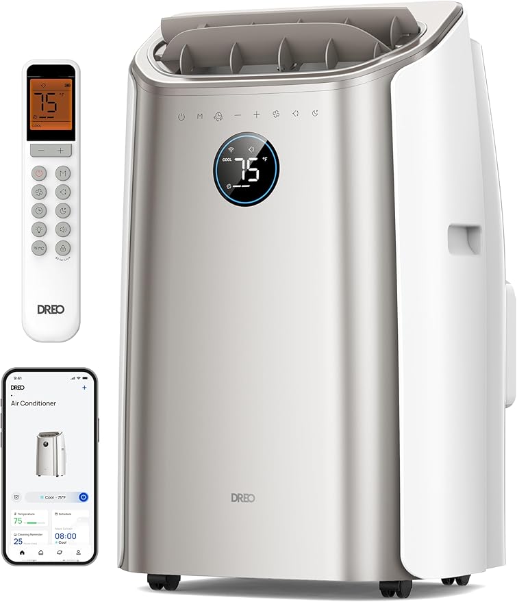 Dreo Portable Air Conditioners, 12,000 BTU AC Unit for Bedroom with Drainage-free Cooling, 46dB Quiet, APP/Voice/Remote, 24h Timer with Fan & Dehumidifier, Smart Standing AC for Room Indoors, AC515S